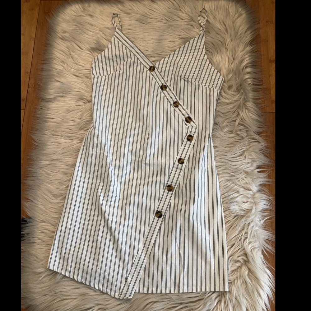 Zaful Stripe Button Asymmetrical Mini Dress For Women, Size S